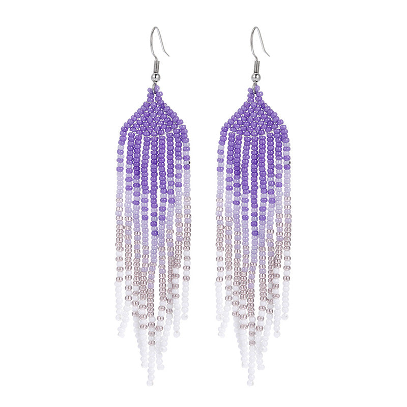 Wholesale Boho Braided Long Tassel Rice Bead Earrings OLY-ES-LC005